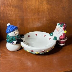 Festive Snowman and Santa Decorative Bowl